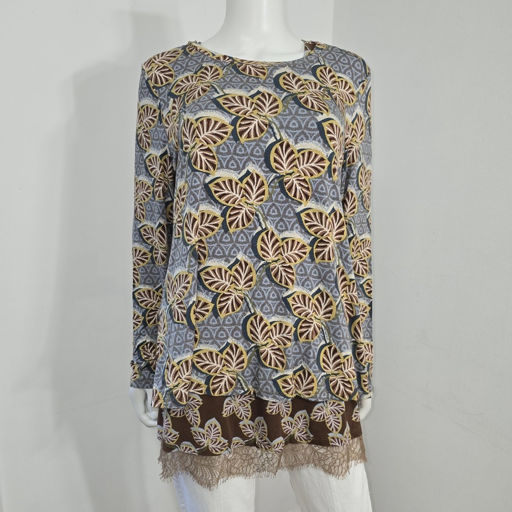Logo Lori Goldstein Floral Printed Top Tank Set of 2 Size L Lace Trim Stretch